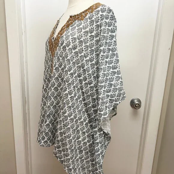 J Jill Blue White Embroidered Poncho Swim Coverup Boho Coastal Resort S-L - Picture 5 of 8